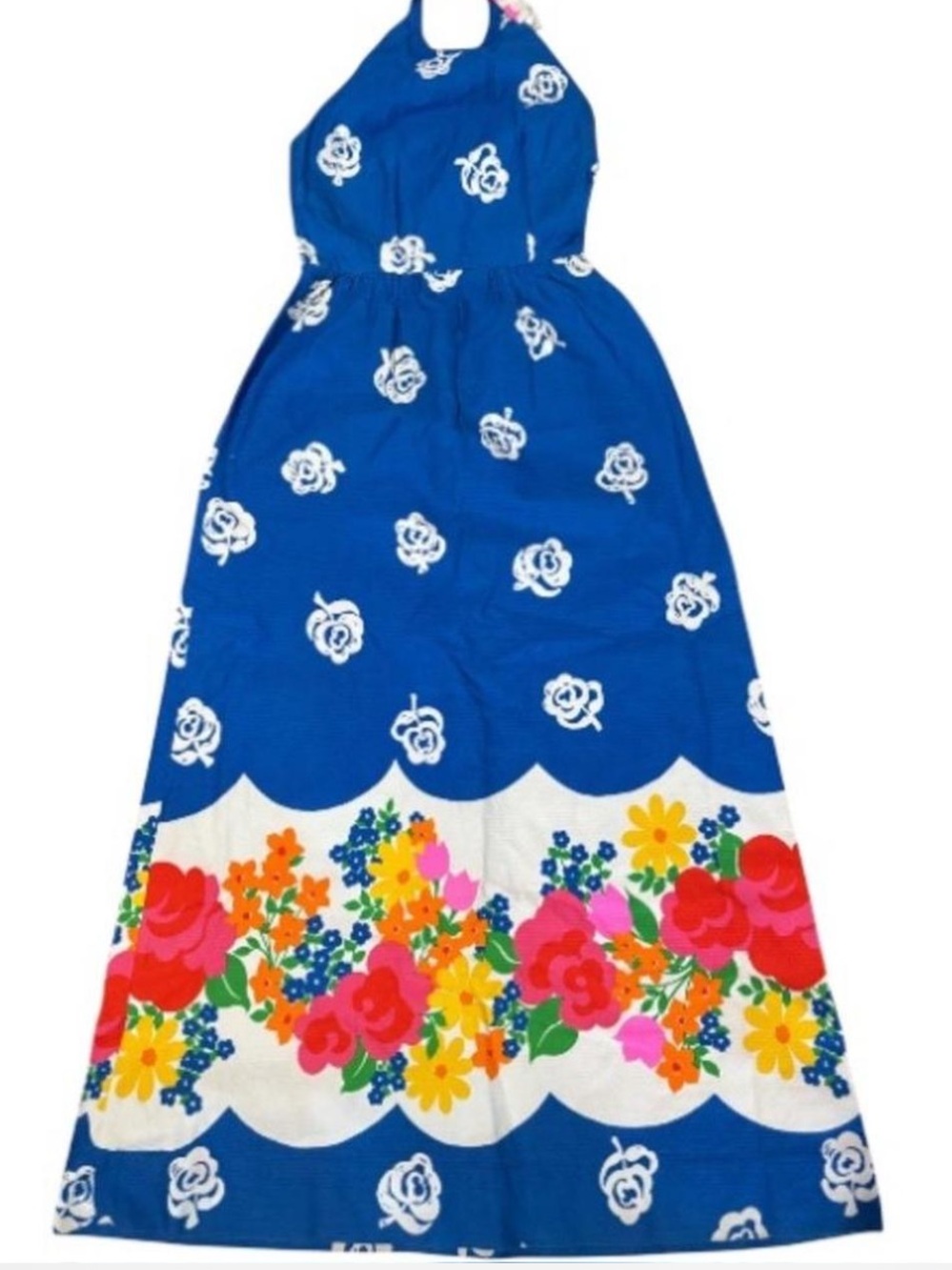 Vtg Malia Honolulu Floral Maxi Dress Halter Boho Resort A-Line Vacation Summer - Picture 6 of 7